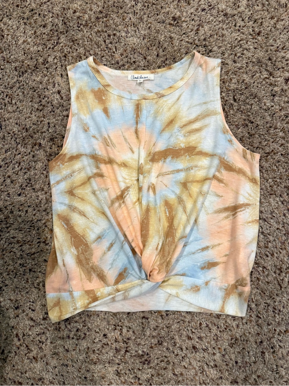 Cloud Chaser Pastel Tie-Dye Twist-Front Tank - Blue, Peach & Gold